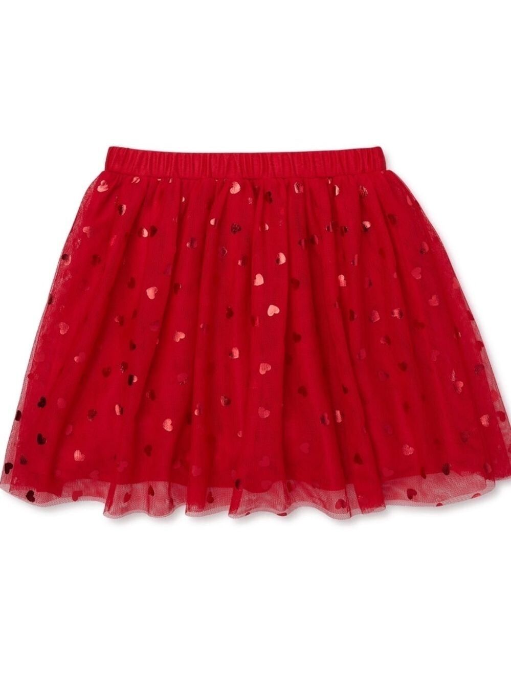 Girls Red Tulle Tutu Skirt Size L (10–12) Foil Heart Holiday
